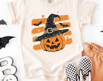 Pumpkin Face Comfort Colors® Shirt, Vintage Witch Hat Pumpkin Tee, Retro Jack O Lantern Shirt