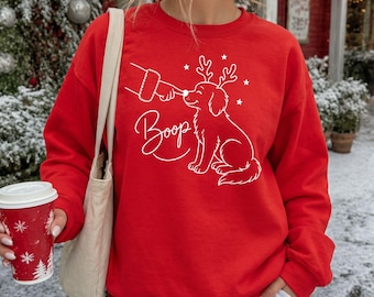 Christmas Dog Sweatshirt, Funny Boop Reindeer Crewneck, Cute Holiday Gift for Dog Mom