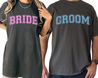 Camiseta Comfort Colors® para novios, camiseta para la fiesta de bodas, camiseta retro para el compromiso, camiseta a juego para la luna de miel de novios, novios