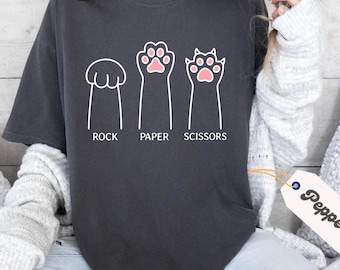 Rock Paper Scissors Comfort Colors® Shirt, Funny Cat Paw Shirt, Cat Mom Shirt, Cat Paws Shirts, Cat Lover Shirt, Cat Owner Shirt, Cat Shirt