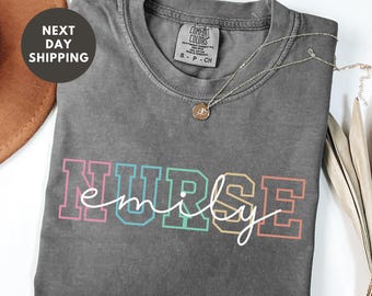 Camiseta personalizada de enfermería Comfort Colors®, camiseta de enfermera personalizada, camiseta de enfermera, camiseta de la escuela de enfermería, camiseta de enfermera, regalo para enfermera, camisetas de enfermera de urgencias