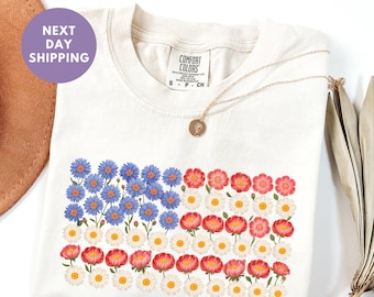 Floral USA Flag Comfort Colors® Shirt, Fourth Of July Shirt, American Flag Shirt, 4th of July Shirt, Independence Day Tee, Patriotic Mom Tee