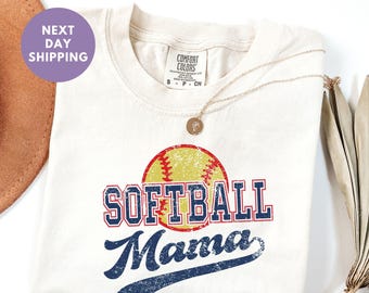 Softball Mom Comfort Colors® Shirt, Women's Baseball Mom T-Shirt, Retro Softball Mom T-Shirt, Softball Season Tee, Gift For Mother