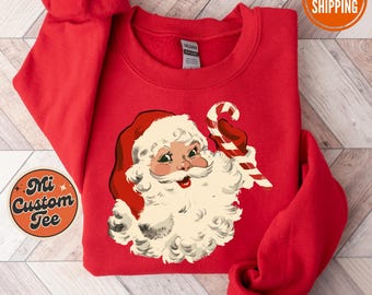 Sudadera retro de Papá Noel, suéter vintage de Papá Noel, sudadera con capucha navideña retro de Papá Noel, ropa navideña para mujer, sudadera navideña, regalo de Feliz Navidad