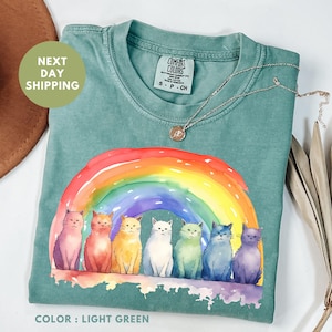 Pride Rainbow Cat Comfort Colors® Shirt, Watercolor Rainbow Cat Ally Shirt, Cat Pride Shirt, Funny Pride Shirt, LGBTQ Shirt, Love Is Love