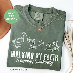 Walking By Faith Tripping Constantly Comfort Colors® T-shirt, Christian Bible Verse Graphic Tee, Religious Apparel, Faith Shirt, Xmas Gift