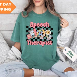 Speech Therapist Comfort Colors® Shirt, Checkered Speech Therapy Shirt, Speech Language Pathologist Graduation, SLP Shirt, Speechie Shirt