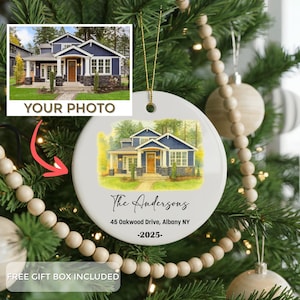 Ornamento natalizio personalizzato per la nuova casa, ornamento fotografico ad acquerello, ornamento fotografico personalizzato, regalo di Natale, ornamento per la nuova casa, ricordo per la casa