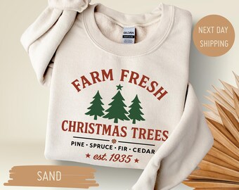 Sweatshirt met verse kerstboomprint, dennenboom, sparrenboom, kersttrui, feestelijke hoodie, damesfeesttrui, wintertrui