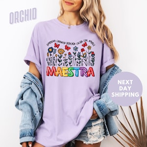 Floral Maestra Bilingue Comfort Colors® Shirt, Bilingual Teacher Shirt, Spanish Teacher Shirt, Dual Language Crew, Spanish Teacher Gift