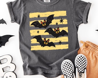 Retro Bat Comfort Colors® Shirt, Cute Halloween Graphic Tee, Vintage Spooky Season Shirt
