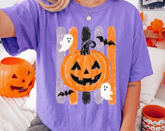 Comfort Colors® Spooky Pumpkin Shirt, Vintage Halloween Smiling Jack O Lantern Tee