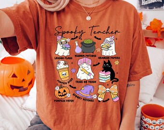 Halloween Teacher Shirt, Comfort Colors® Spooky Teacher T-Shirt, Halloween Gift for Teacher, Ghost Teacher Tee