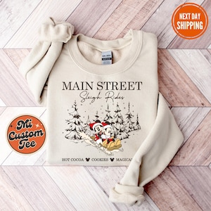 Disney Main Street Sleigh Rides Christmas Sweatshirt, Disney Merry Christmas Sweater, Mickey Minnie Christmas Hoodie, Christmas Tree Sweat