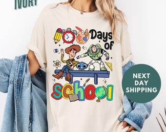 Camiseta Comfort Colors® Toy Story 100 Días de Clase, Camiseta de Woody y Buzz para el Día 100, Celebración del Día 100 de Clase, Camiseta Escolar para Estudiantes
