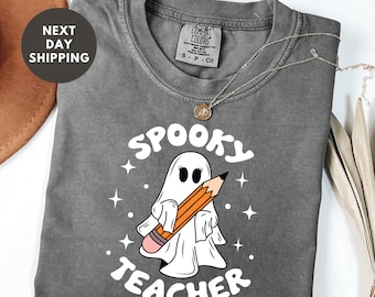 Comfort Colors® Halloween Teacher Shirt, Spooky Teacher Shirt, Cute Ghost Teacher Halloween Shirt, Halloween Shirt, Teacher Halloween Gift