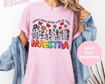 Camiseta Floral Maestra Bilingue Comfort Colors®, Camiseta para profesora bilingüe, Camiseta para profesora de español, Camiseta de cuello redondo bilingüe, Regalo para profesora de español