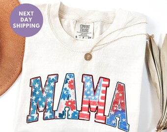 Maglietta Comfort Color® American Mama, T-shirt USA Mama, Maglietta Retro Mama America, Maglietta del 4 luglio, Maglietta Patriottica Mama, Maglietta Retro USA