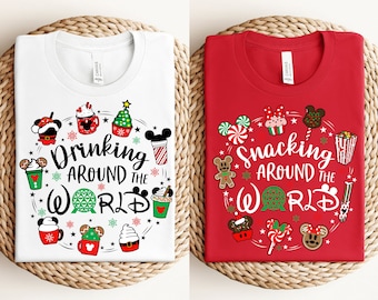 Disney Family Matching Christmas Shirt, Drinking Around The World Shirt, Snacking Around The World, Mickey Minnie Xmas Comfort Colors® Shirt