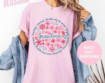 Floral Grandma Comfort Colors® Shirt, Happy Mothers Day Shirt, Flowered Grandma Shirt, Cute Grandma T-Shirt, New Grandma Reveal Shirt