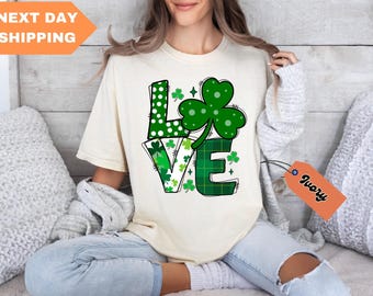 Chemise Love Comfort Colors® de la Saint-Patrick, chemise de la Saint-Patrick, chemise trèfle porte-bonheur, cadeau de la Saint-Patrick, chemise irlandaise, chemise trèfle