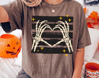 Skeleton Hands Comfort Colors® Shirt, Skeleton Heart Hands Tee, Cute Gothic Romance T-Shirt