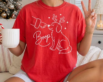 Comfort Colors® Christmas Dog Shirt, Funny Boop Reindeer Graphic Tee, Pet Lover Gift