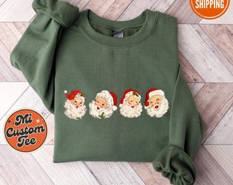 Sudadera retro de Papá Noel alegre, suéter de Papá Noel Feliz Navidad, sudadera vintage de Papá Noel, sudadera con capucha navideña para hombre y mujer, suéter navideño clásico