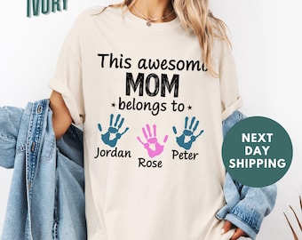 This Awesome Mom Comfort Colors® Shirt, Mom Shirt With Names, Personalized Mama Shirt, Custom Handprint Shirt, Mother's Day Shirt, Mom Shirt