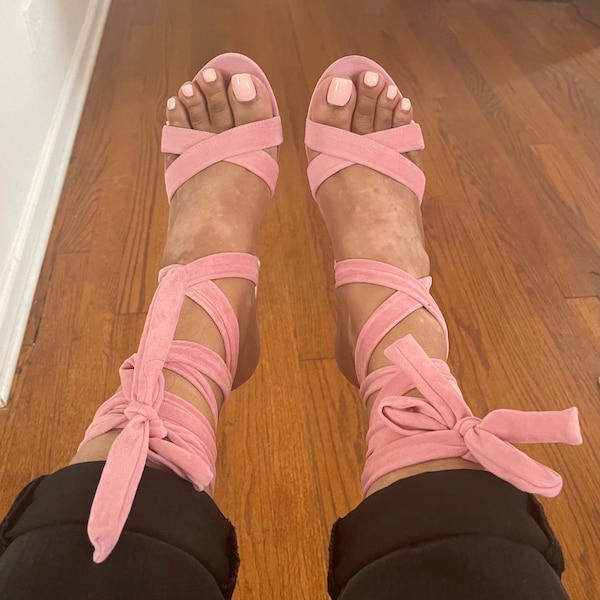 Light Pink/Rose Tie Up Heel Sandals