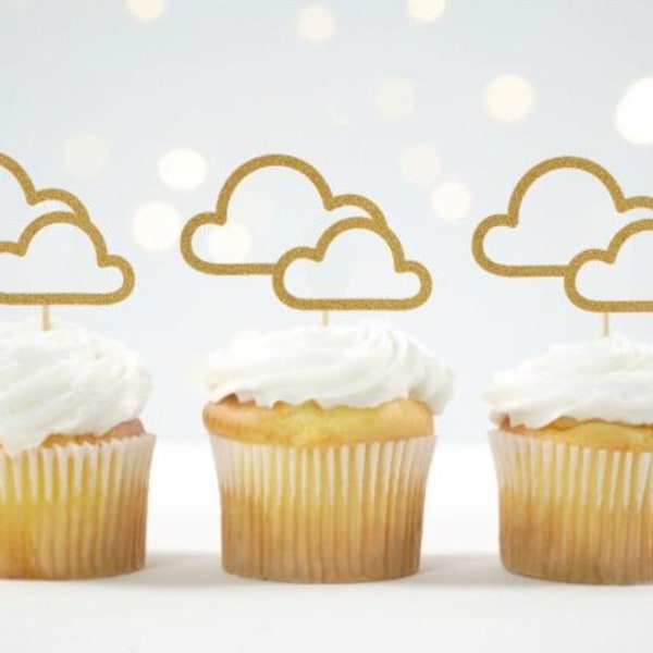 Cloud Cupcake Toppers She's On Cloud 9 Party Decor Cloud Party Picks Cloud Party Decor Cloud Themed Baby Shower Airplane Party Decor