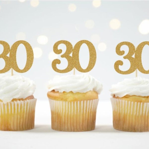 30th Birthday Cupcake Toppers Number 30 Cupcake Toppers Glitter 30th Anniversary Cupcake Toppers Number 30 food picks 30 Party Decorations