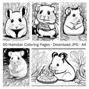 hamster | 50 Adult Kids Coloring Pages | Download | Grayscale Coloring Pages | High resolution | A4 suitable | ColorMePapers