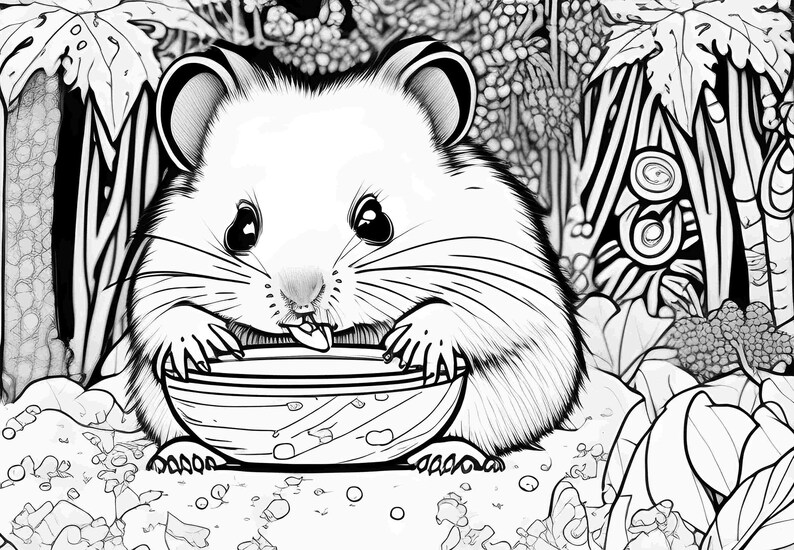 Hamster | 50 Adult Kids Coloring Pages | Download | Grayscale Coloring ...