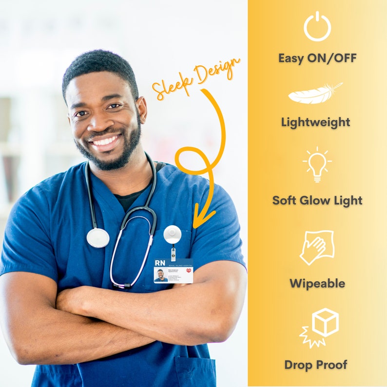 Nurse Light Badge Reel, Handsfree Clip on Flashlight, Perfect Night