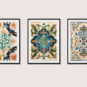 Italian tile patern, Printable wall art decor,  set of 4 pictures, digital art