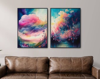 Abstract clouds, Set of 2 Images, Artwork, Wall decoration, Digital Art