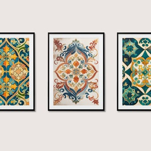 Italian tile patern, Printable wall art decor,  set of 4 pictures, digital art