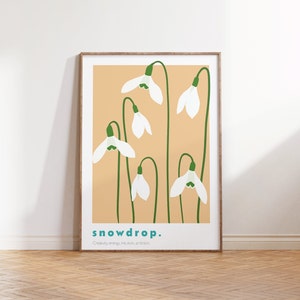 Flower Market Print, Snowdrop Flower Meaning Print, Boho Wall Art, Floral Print, Botanical Poster, Flower Wall Art, Digital Download, Peach