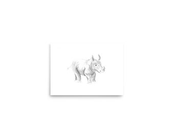 Baby Rhino Watercolour Poster Animal gift