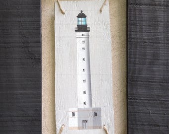 Wooden painting, Biarritz Lighthouse, painting on wood and wooden frame