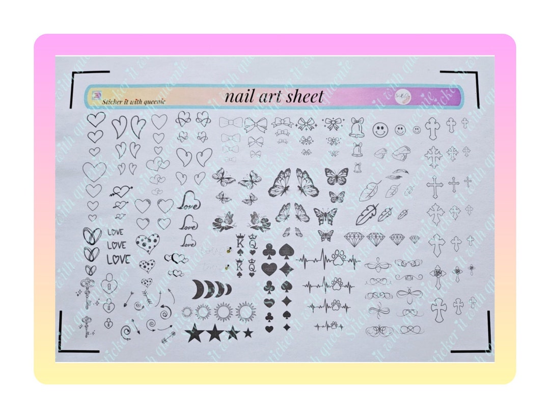 DIGITAL DOWNLOAD Nail Art Sheet Mixed Heartsbutterflies Etsy