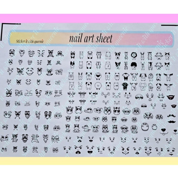 DIGITAL DOWNLOAD - Nail Art Sheet-Face Expressions- Animals