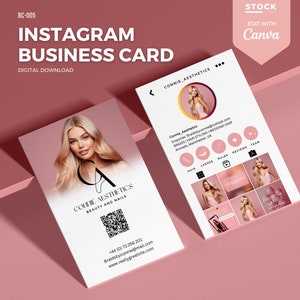 Instagram Visitenkarte QR-Code Card Template Design IG Influencer Card for Small Business Digitale Karte Vorgefertigte Visitenkarte DIY Canva Pink