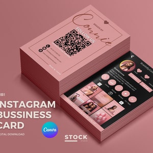 Instagram Business Card QR Code Card Template Design IG Influencer Card for Small Business Digital Card Premade Business Card DIY Canva Pink