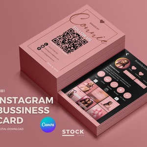 Instagram Visitenkarte QR Code Card Template Design IG Influencer Karte für kleine Unternehmen Digitale Karte Vorgefertigte Visitenkarte DIY Canva Pink