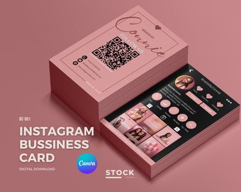 Instagram visitekaartje QR Code kaart sjabloonontwerp IG beïnvloeder kaart voor kleine bedrijven digitale kaart Premade visitekaartje DIY Canva roze