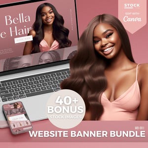 DIY Web Design Kit Website Banners Canva Templates Wig Hair Business Website Shopify Wix Hair Extensions Website Wig Website Beauty Design