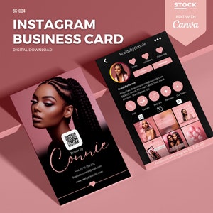 Instagram Visitenkarte QR-Code Card Template Design IG Influencer Card for Small Business Digitale Karte Vorgefertigte Visitenkarte DIY Canva Pink