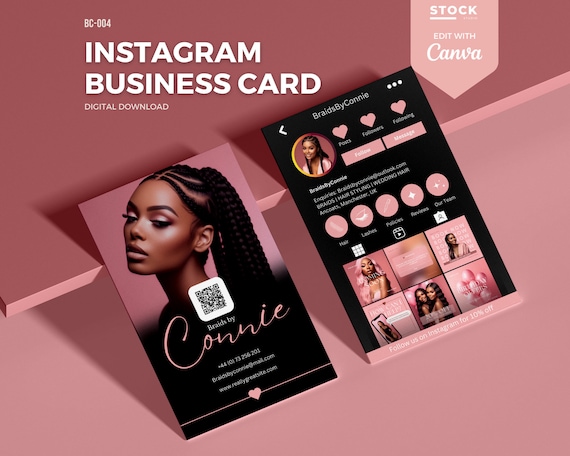Instagram Business Card QR Code Card Template Design IG Influencer Card for Small Business Digital Card Premade Business Card DIY Canva Pink